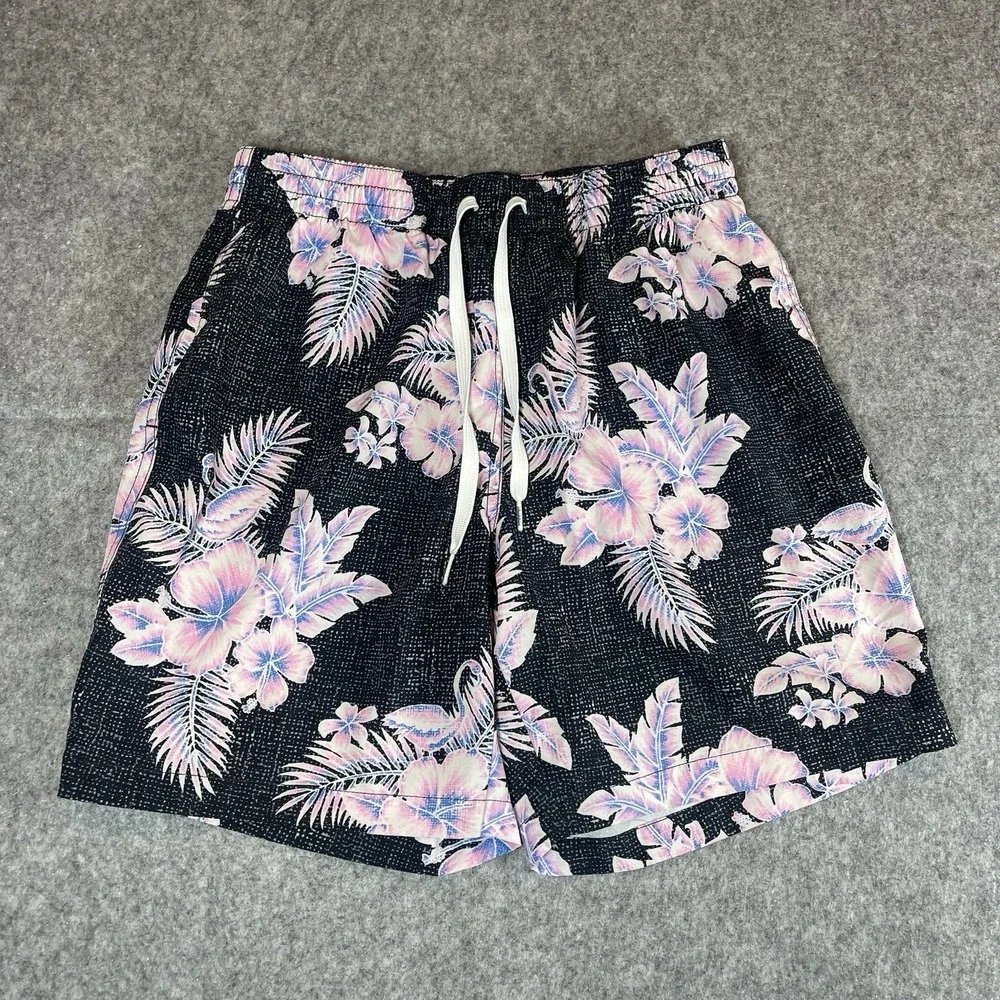 Chubbies Swim‎ Trunks Floral Black Pink Lined Men's Medium 7